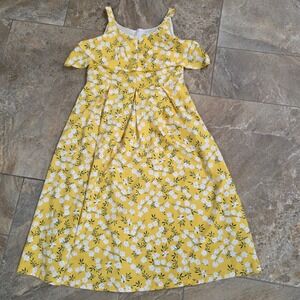 Sunny‎ Fashion Yellow Floral Cold Shoulder Midi Dress - Women's Size 12